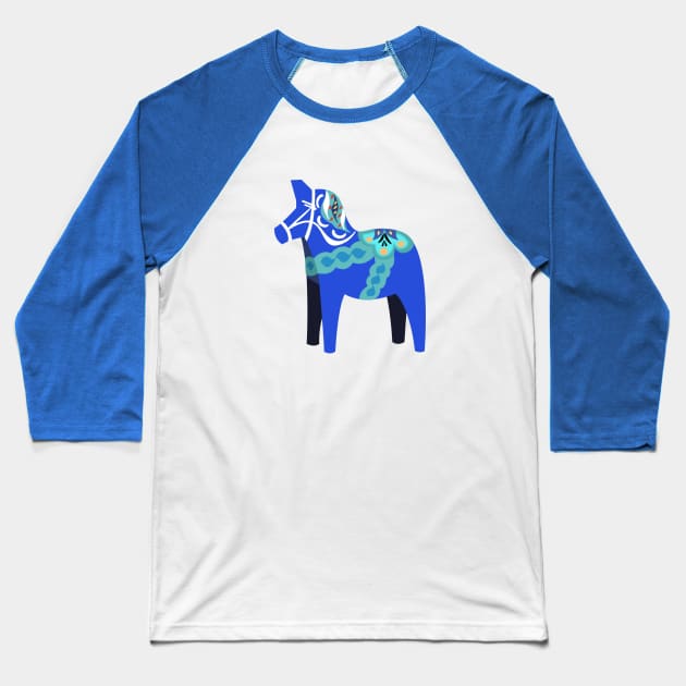 Blue Dala Horse Baseball T-Shirt by CTstudio